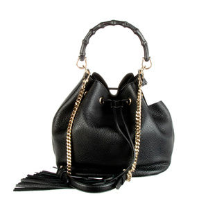 *SOLD*GUCCI MISS BAMBOO BUCKET BAG BLACK PEBBLED